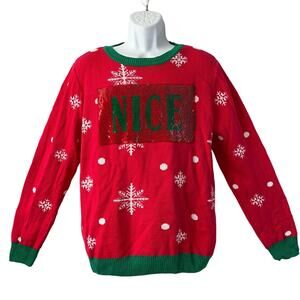 To Be Jolly NAUGHTY OR NICE Changeable Sequin Ugly Christmas Sweater Size XL